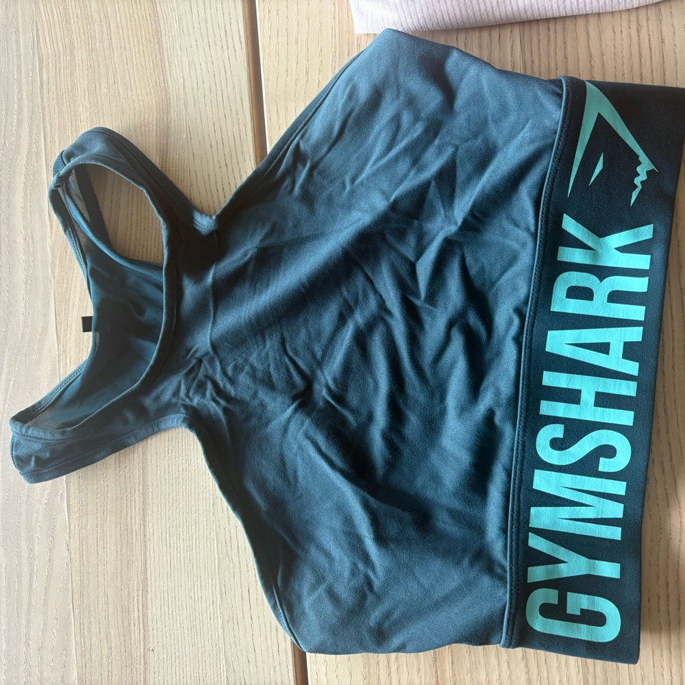 Gymshark Black and Green Fitted Crop Tank Top